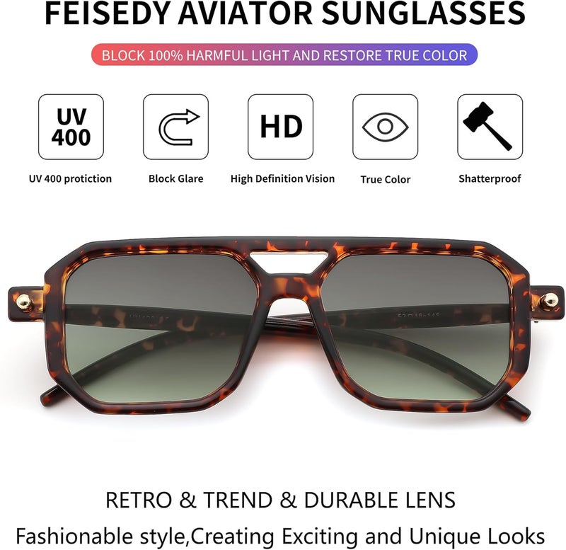 FEISEDY Vintage Square 70s Flat Aviator Sunglasses Women Men Classic Retro Stylish Frame UV400 Sunglasses B2622 - Image 5